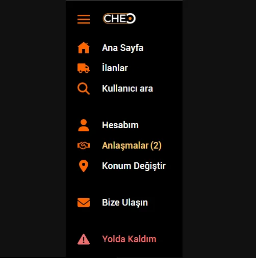 Anlaşmalar sekmesinin sidebardaki gösterimi
