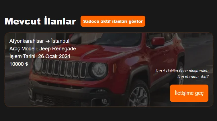 Kullanıcı profillerinden ilana başvurma görseli