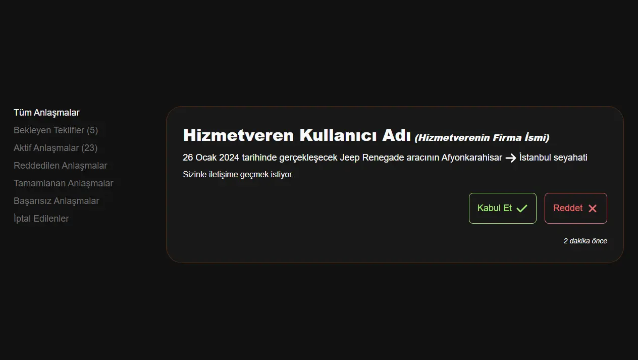 Anlaşma isteğinin işveren tarafındaki görünümünün görseli