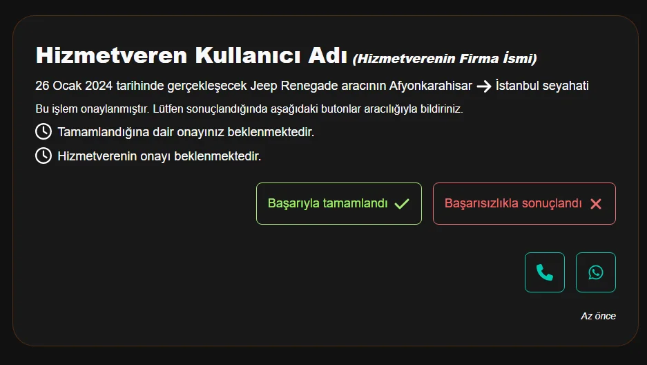 Onaylanmış bir anlaşmanın her iki taraf için de görünümünün örnek görseli