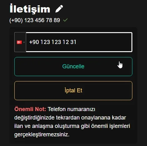 Telefon numarası değiştirme adım 2